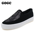 GOGC Black Canvas Shoes for Women Height Increasing Shoes with Sequin 2016 Women s Casual Shoes