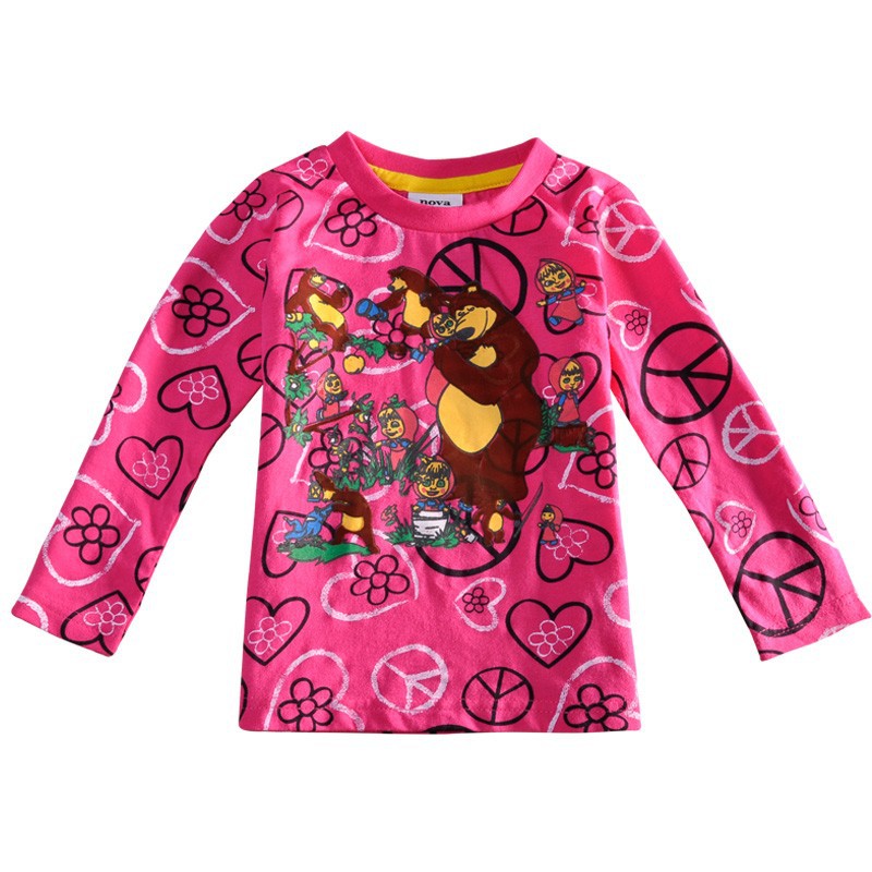Girl cotton t shirt printed girl and bear clothing t shirt for girls children clothing bear and girl cartoon t shirt F3201