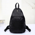 Black PU Oxford Backpack Women Trendy Rivet studded Small Bag Fashion Simple Solid Color High Quality
