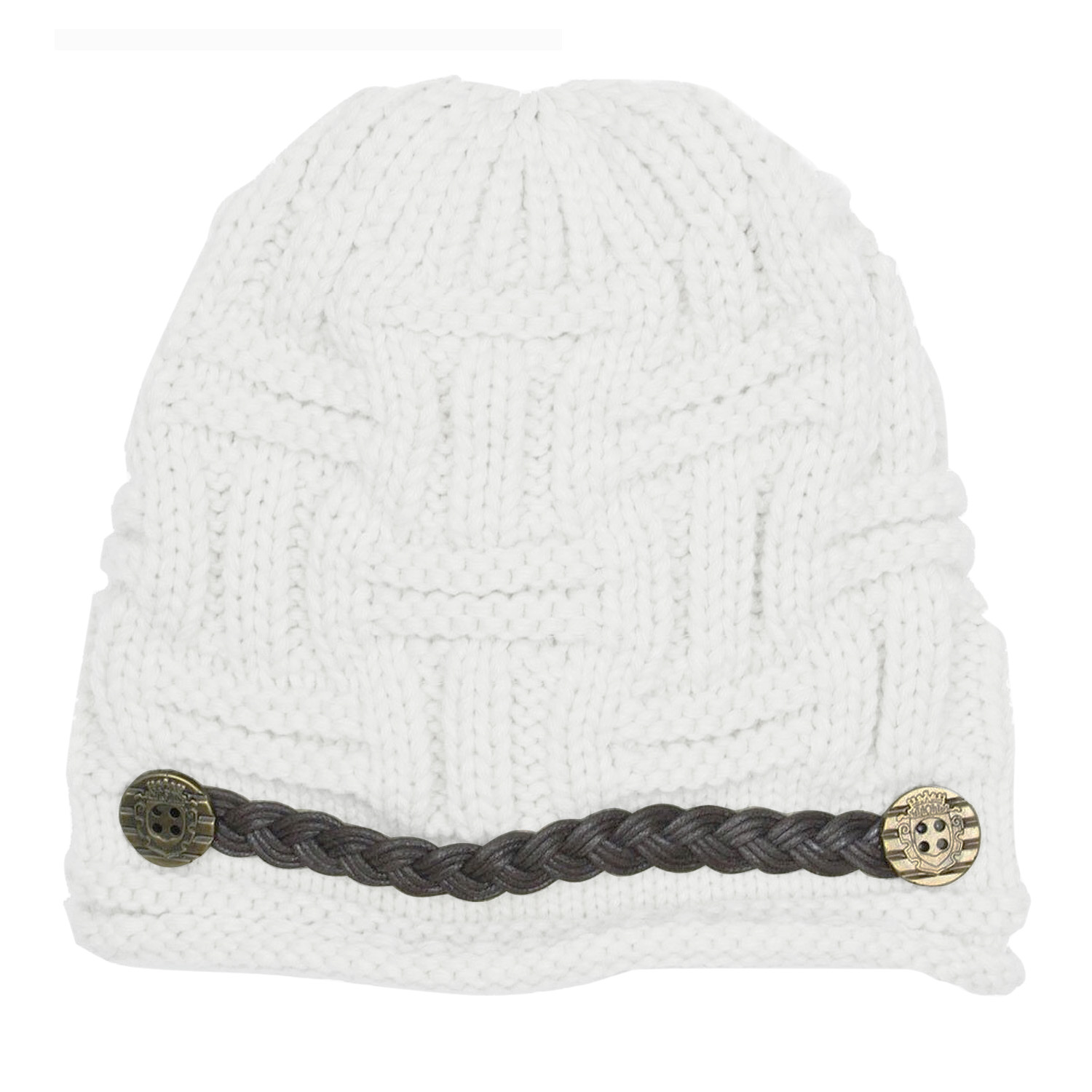 FS Hot New Women Baggy Beret Chunky Knit Knitted Braided Beanie Hat Ski Cap White
