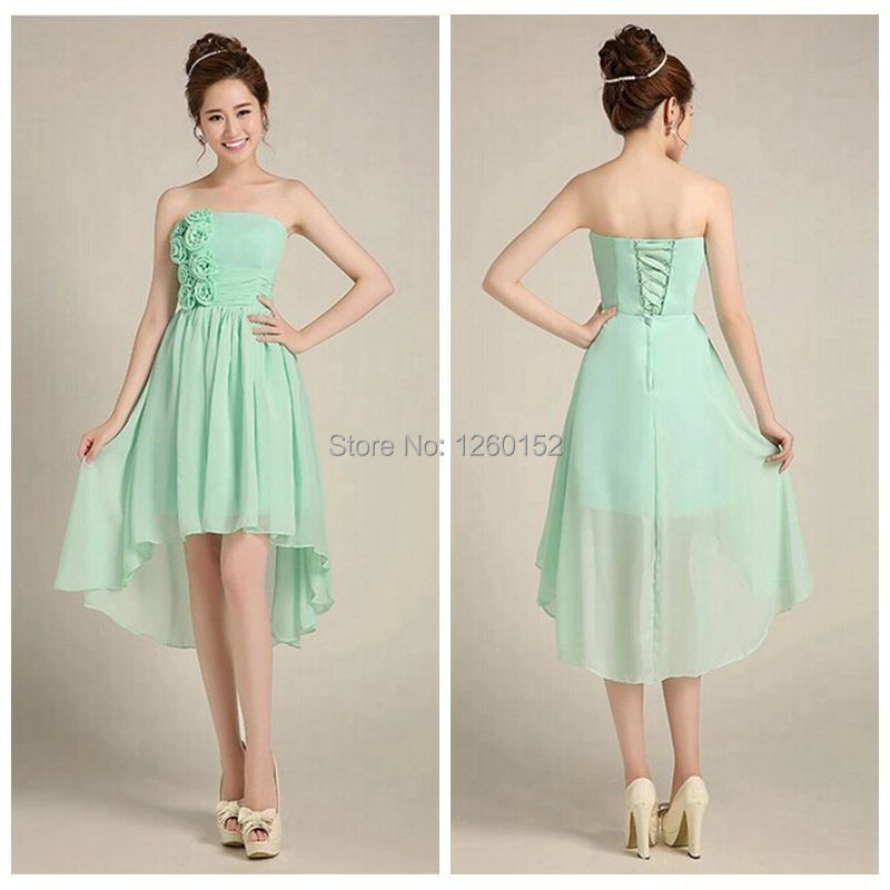 mint green tea length bridesmaid dresses