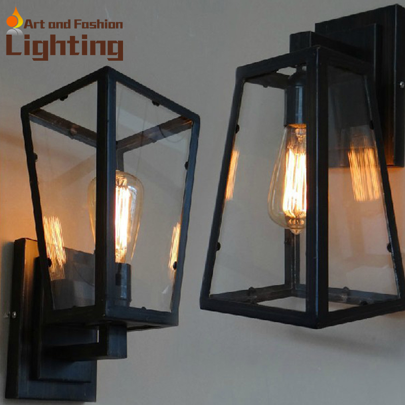 Vintage Filament wall Sconce E27 Edison bulb Industrial wrought iron wall lamp for bedroom ...
