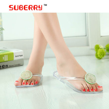 2016 Summer Style Womens Fashion New Girls Decoration Jelly Sandals Female Lemon Fruit Flat Heel Flip-Flop Women Beach Shoes 41