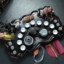 Purple kung fu tea set solid wood tea tray ceramic tea set