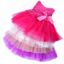 2016 Cute Baby Girls One Piece Formal Dress Lace Flower Bow Bowknot Party Dress