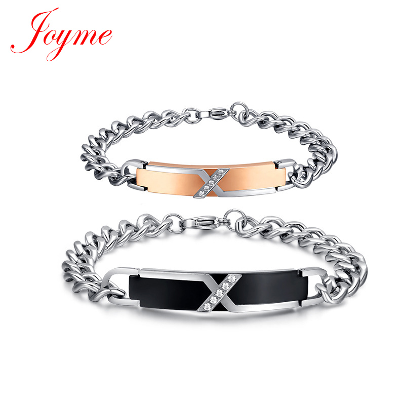 Joyme Lovers Couple Bracelet Unisex CZ Stainless Steel Chain & Link Bracelets Romantic Valentine Jewelry Bracelet Retail CB-001