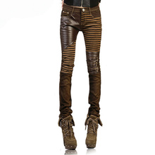High Quality Pu Leather Jeans for Women 2016 Fashion Casual Pants Feet Denim Woman Pencil Plus Size Black