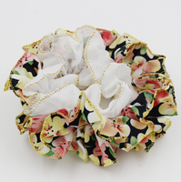 10 PSC/Lot New Fashion Chiffon Hair Scrunchies with Golden Trim Floral Printing Hairbands Quality Gum for Hair