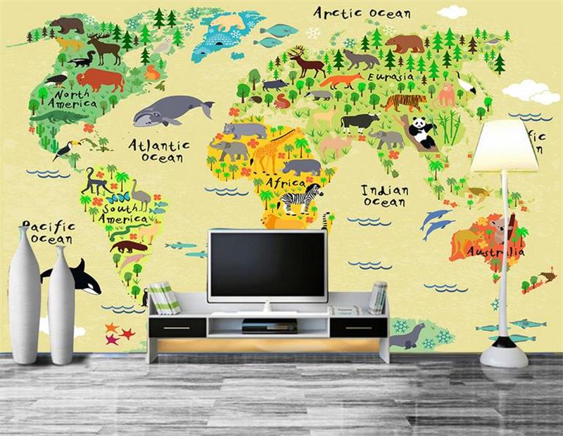 Online kopen wholesale muurschildering behang dier kaart uit china ... Schilderij woonkamer wereldkaart