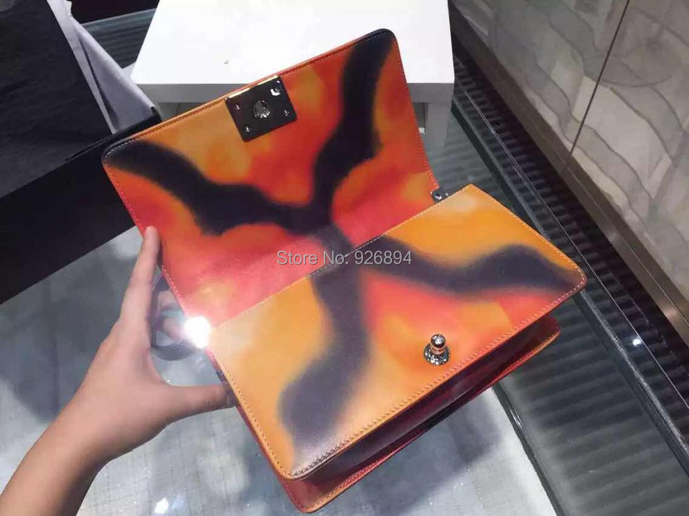 New Design Famous Brand LOGO Graffiti Colorful Genuine Leather