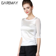 GAREMAY Summer Women Blouses Office Elegant Shirts Mesh Ladies Tops White Imitation Silk Tops For Women Cheap Clothes China 090