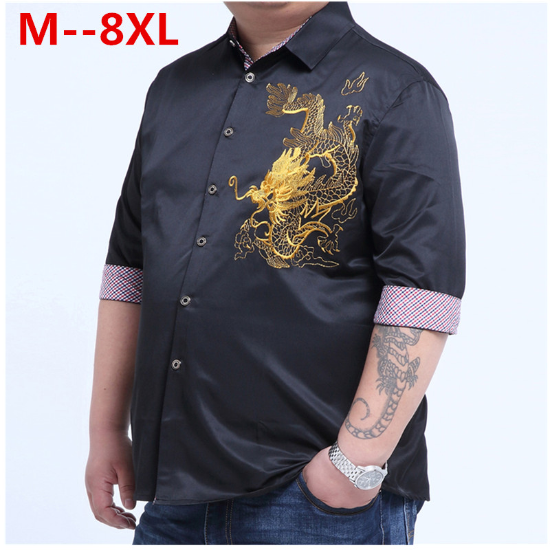 plus large big size 9xl 8XL 7XL 6XL 5XL 4XLEmbroidery Dragon font b Shirts b font