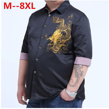 plus large big size 9xl 8XL 7XL 6XL 5XL 4XLEmbroidery Dragon Shirts Men Cotton Short Sleeve Dress Shirt Summer Breathable Shirt