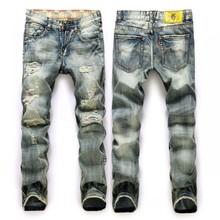 New Retro Long Trousers Jeans Men Fashion Frazzle Casual Straight Legged Denim Pants Brand Large Size Jeans Homme Biker Jeans