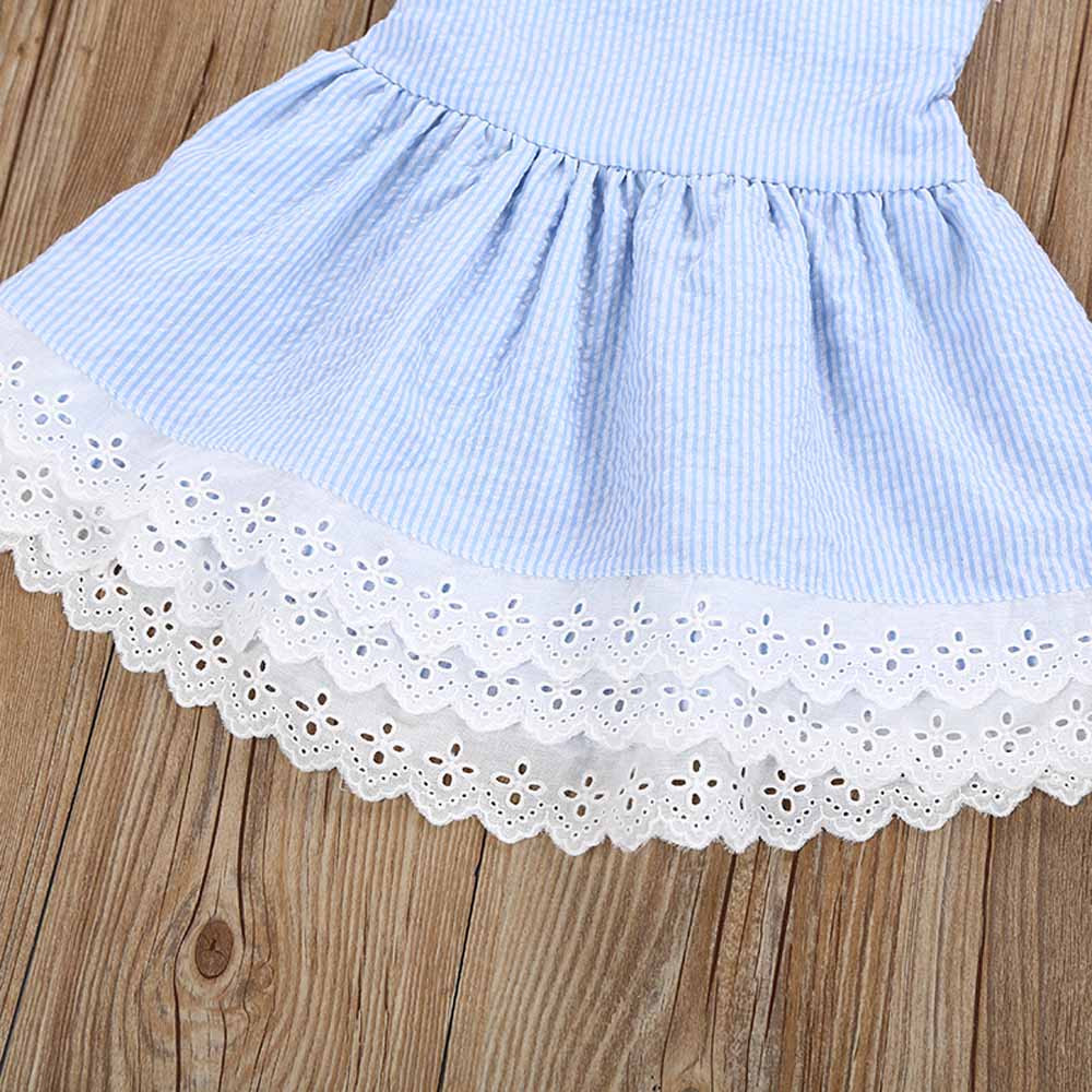 NEW Toddler Baby Girls Summer Clothes Stripe Lace Party Pageant Princess Dresses