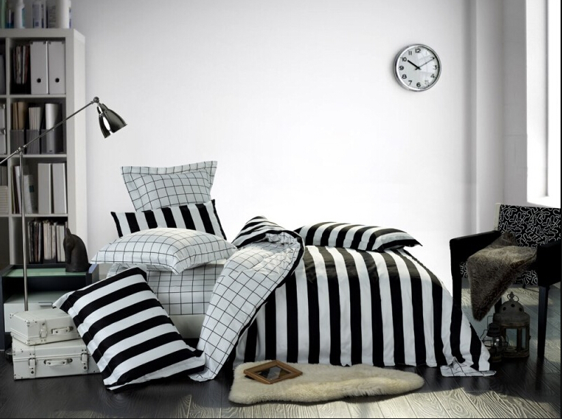 Full 100cotton Fitted Sheet black and white comforter/teen bedding