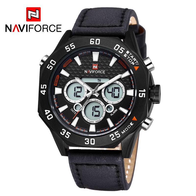 NAVIFORCE Date Men Watches Leather Strap Men's Quartz Digital LED Casual WristWatch 3ATM Military Sport Watch relogio masculino