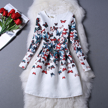 NEW2015 Autumn Winter Girls Dresses For Girls Kids Floral Printed Long Sleeve Formal Children Dresses Teenagers