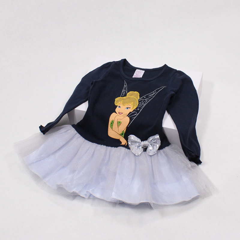 2014 Kids Girls Dress cute Long sleeve princess dress circle Korean Fashion Blue pink children's clothing New