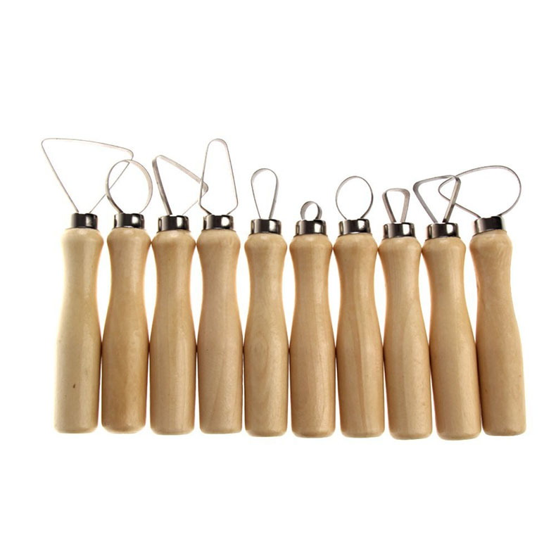 10 Pcs Wood Handle Pottery Clay Sculpture Carving  Loop Hand Tool with Stainless Steel Flat Wire TB Sale