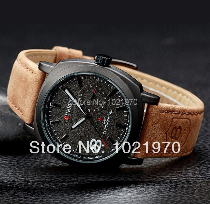 New 2014 hot fashion military watches leather strap watches bussiness men s sports watches men quartz