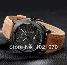 New 2014 hot fashion military watches leather strap watches bussiness men’s sports watches men quartz hand wind wristwatch