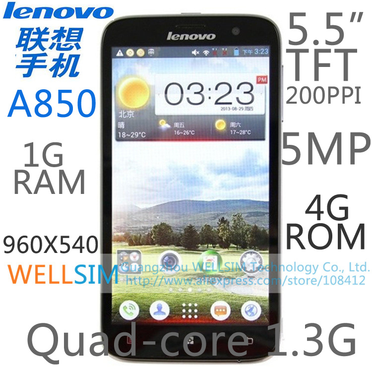 Original Lenovo A850 Multi language Mobile phone 5 5 TFT 960x540 Quad core1 3G 1G RAM