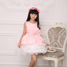 Summer New Kids Girls Lace Princess Dress Big Bowknot Party Dress Sweet Girls Sleeveless Tutu Pleated Layer Dress Brand New