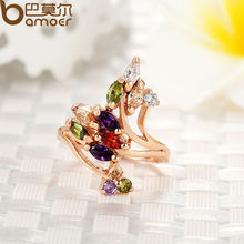 Bamoer High Quality 18K Gold Plated Finger Ring for Women Party with AAA Colorful Cubic Zircon