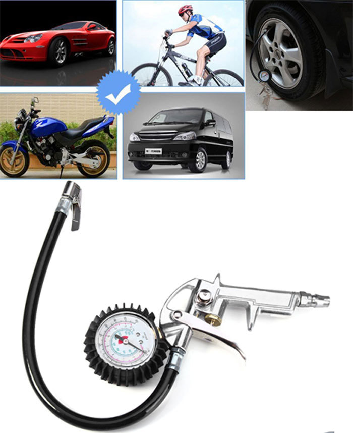 Auto Motorcycle Truck Air Tire Inflating Tool Pressure Dial Gauge