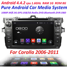 2din Car GPS navigation Pure Android 4.4 dvd player For toyota corolla 2006-2011 with WIFI 3G Capacitive screen car stereo