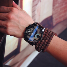 Blue Glass Big Dial Black Leather Quartz Men Watches Fashion Casual Watch Sports Out Door Military