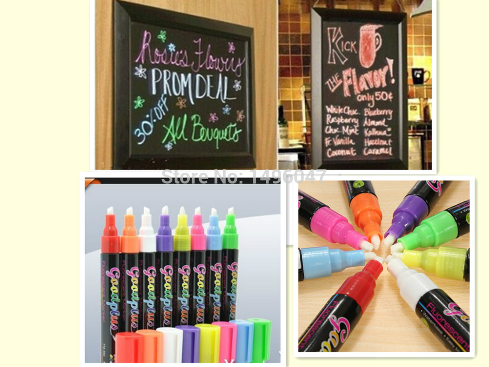 Freen Shipping Highlighter Fluorescent Liquid Chalk Marker Pen For LED Writing Board Round 6mm 8Pcs/Set