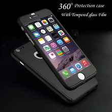 360 Degree Full Body Protection Cover Show Logo Case For iPhone 5 5S 6 6S 6 Plus 6S Plus Luxury Armor Cases W/ Tempered Glass