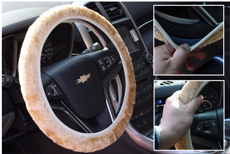 Car Winter General Plush Lint Steering Wheel Cover Soft Imitation Wool Accessories (1)