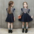 Children s suits autumn new girls leisure school wind stripes long sleeved T shirt plus cowboy