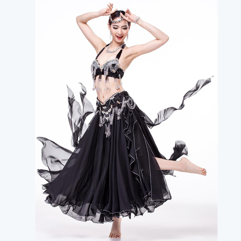Belly Dance Chiffon Hawaii Style Performance Belly Outfit for Belly Dance Costumes Dance Skirt Clohing Sets 3PCS Bra+Skirt+Belt