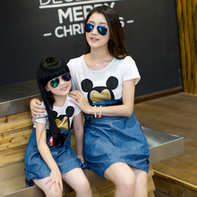 Mother daughter dresses topolino mickey dress family clothing mom and daughter denim dress mommy and me clothes girl women robe