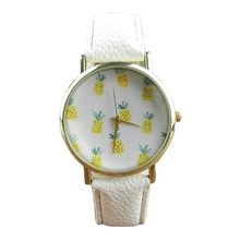 Roman Hot Sale Fashion Casual Geneva Pineapple Pattern Leather Band cartoon Analog Quartz Vogue Wrist Watch
