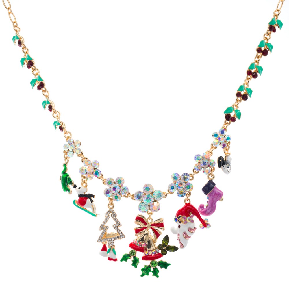womens christmas bell tree snowman charm necklace earring christmas charm necklace