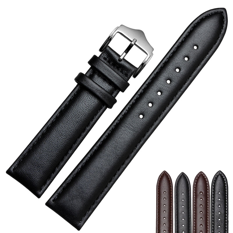 Genuine Leather Plain Pin Buckle Watch Band 22mm Black Brown Leather Strap 20mm Watchbands ...