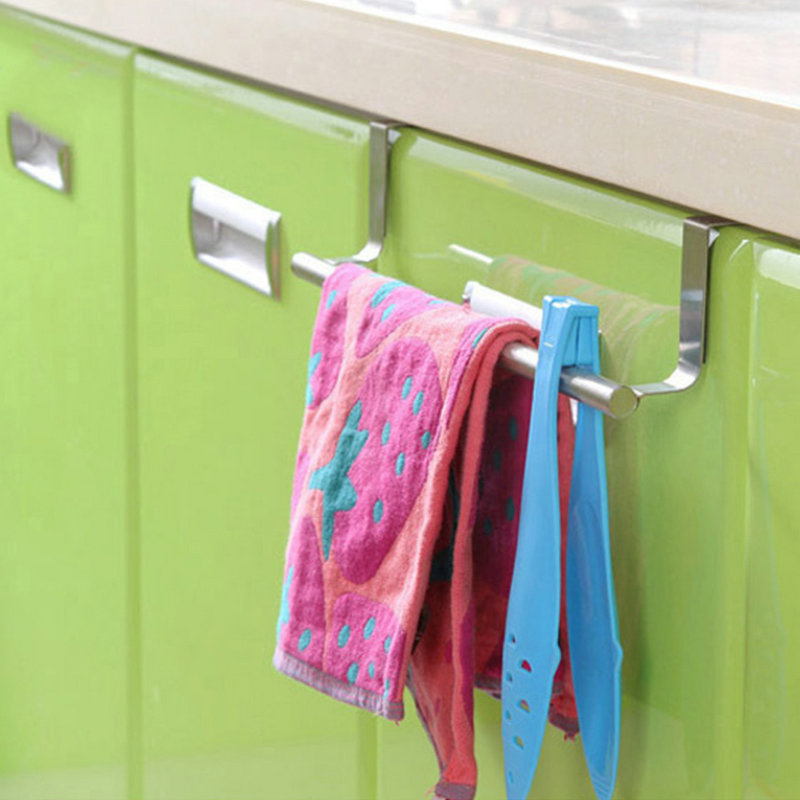 Kitchen Bathroom Organizer Towel Single Bar Rack Hanger Holder Space Saver Tool
