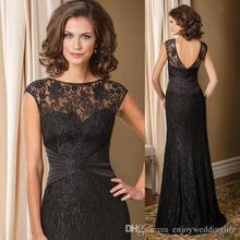 2016 Sexy New Black Cap Sleeves Lace Beaded Low Back Mermaid Floor Length Mother Of The Bride Dresses Evening Gowns A36