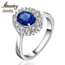 Free shipping brand Fashion Jewelry 925 silver Plated vintage big crystal sapphire CZ diamond wedding lord of the Ring for women