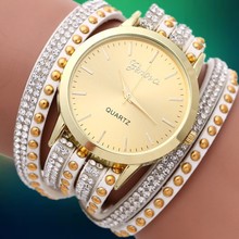 New 2015 Fashion Dress Wristwatches Geneva DIY Korea Cashmere Quartz Watch Women Rhinestone Gold Plated Bracelets