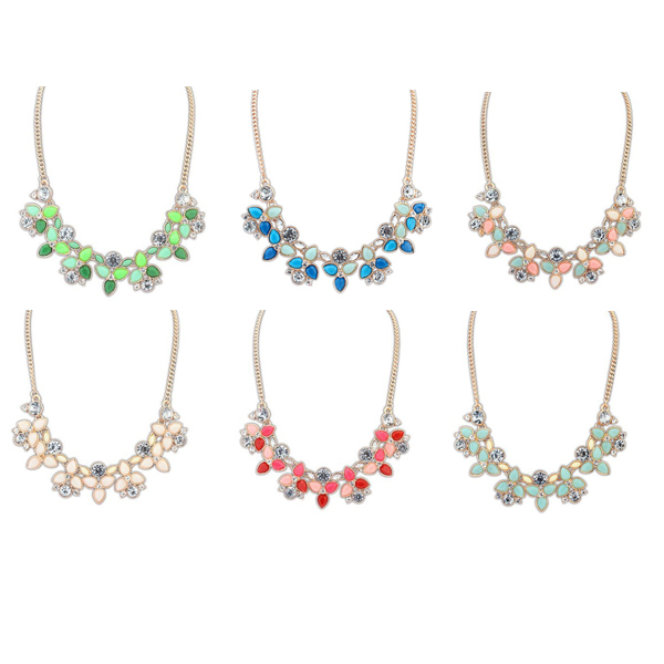 XL479 2014 New Colorful Fashion Leaf Rhinestone Resin Short Women Collar Choker Necklace Statement Jewelry