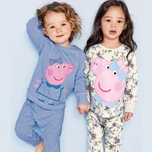 2016 Spring autumn brand pink pig kids girl clothes sets 2-7Y cartoon style sleepwear costume Loungewear Tracksuit beau loves