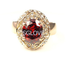 SGLOVE NEW 2015 Lord of the Rings Retro18K Rose Gold Plated Big Ruby Crystal Diamond Summer