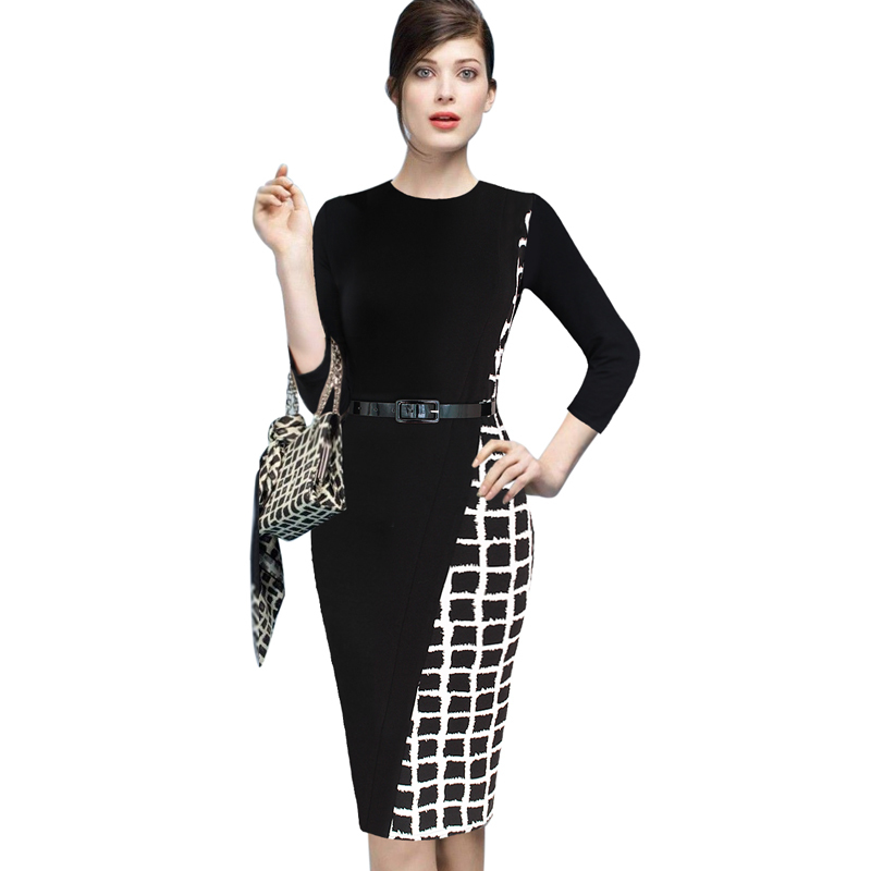 Womens Elegant Asymmetric font b Tartan b font Check Plaid Colorblock Contrast Patchwork Wear to Work