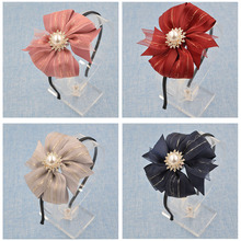 new Women Girls lady Fashion Bow pearl Headband Hairband bowknot silk Elegant Hair Bands Holder Hoop Organza hair accessories